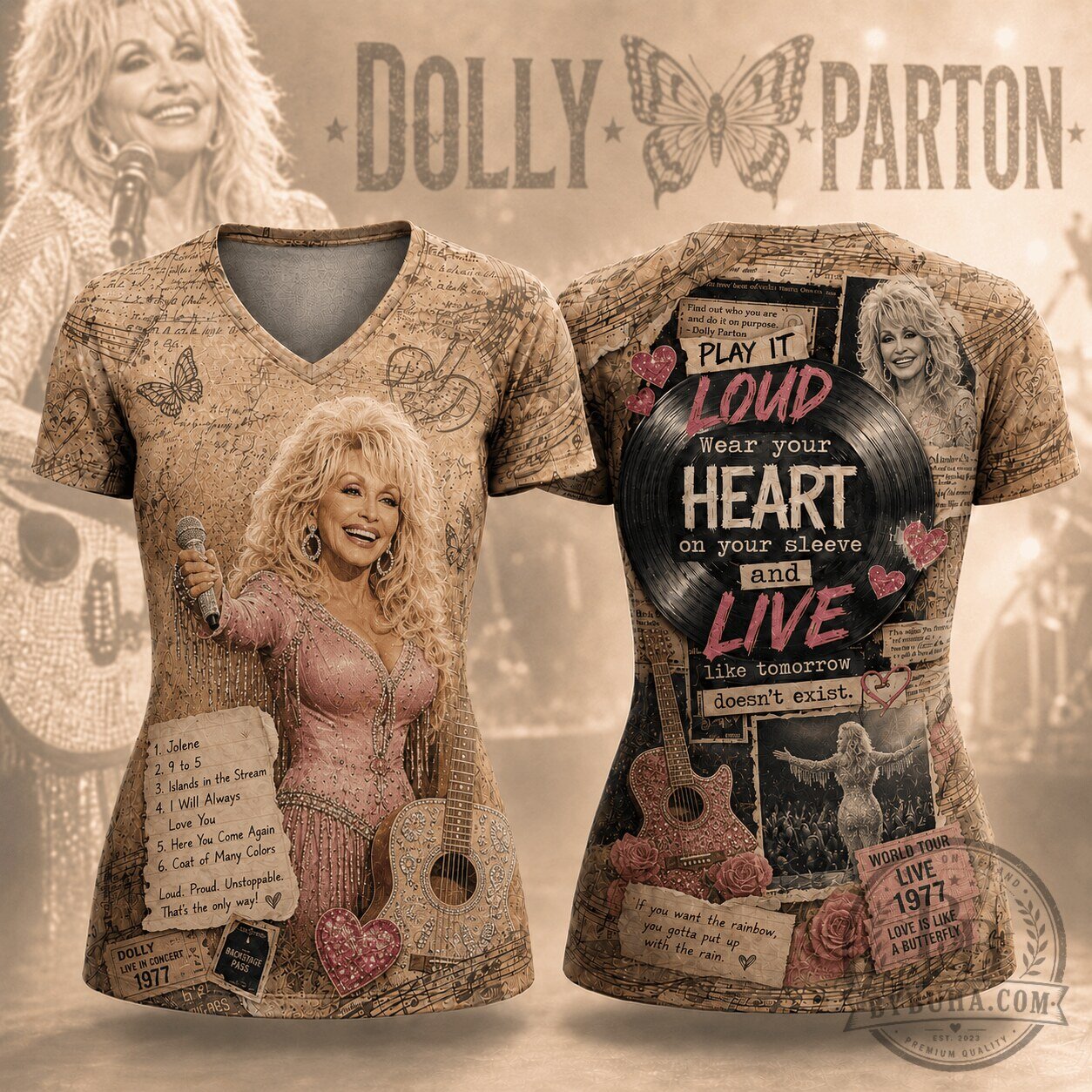 Dolly Parton Country Music Shirt Vintage Tour Collage Heart Record Graphic T-Shirt